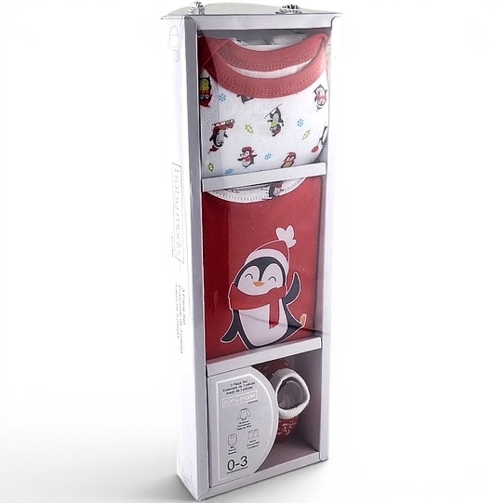 NWT Baby Mode Signature Unisex Penguin Bodysuit Bib Socks Gift Set 0-3M